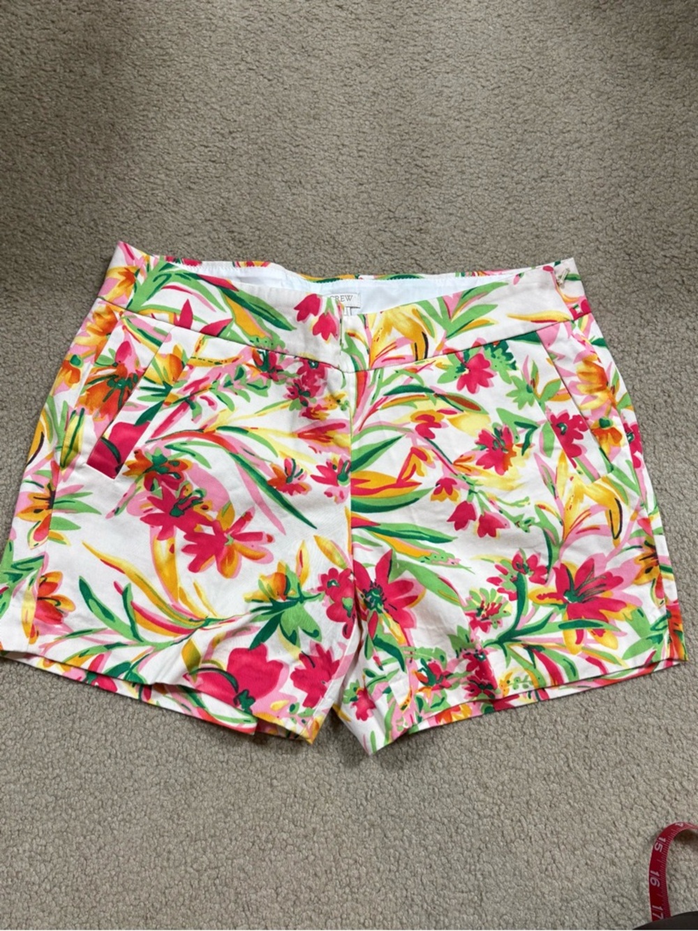 J. Crew White Floral Bermuda Shorts with Pink & Yellow Blossoms